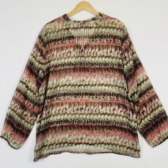 Chico's Brown Red Brush Stroke Sheer Chiffon Top‎ Shirt Blouse Womens 3 XL 16 - Picture 4 of 6